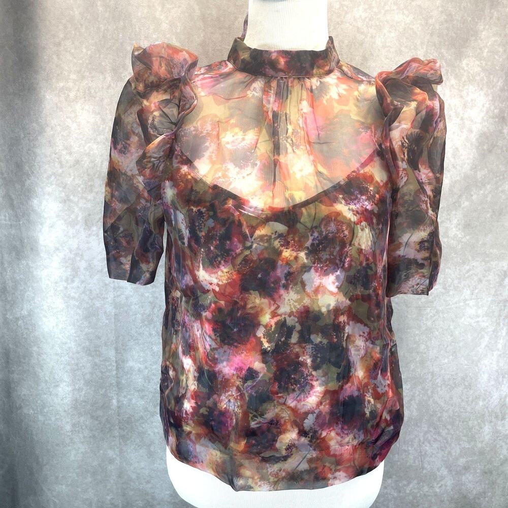 NWT Marie Oliver Perry Top In Poppy XS Puff Slv‎ Mock Neck Coquette Romantic